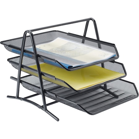 Lorell Mesh Mesh Document Tray, 3 Tiers, Horizontal, Black LLR90206
